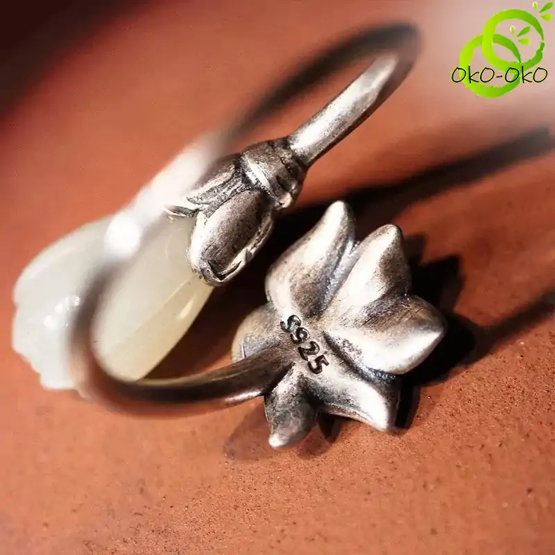 Bijou Spirituel <br> Bague Fleur de Lotus et Magnolia. | OkO-OKO™ Bague Argent fleur de Lotus et Calice de Magnolia avec poinçon S925| OkO-OkO