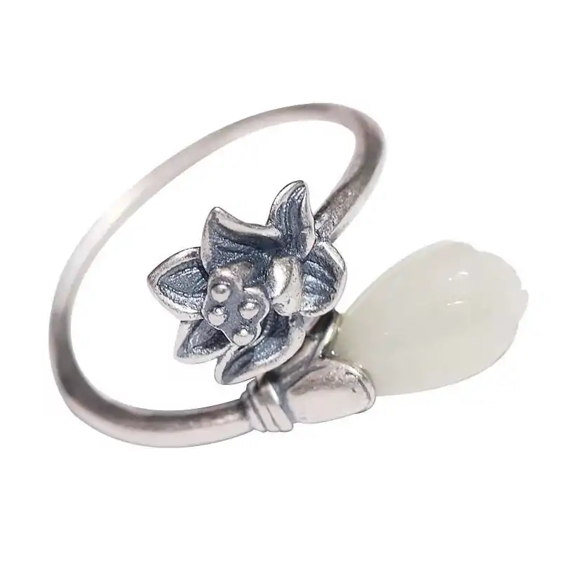 Bijou Spirituel <br> Bague Fleur de Lotus et Magnolia. | OkO-OKO™ Bague Argent fleur de Lotus et Calice de Magnolia sur fond blanc | OkO-OkO