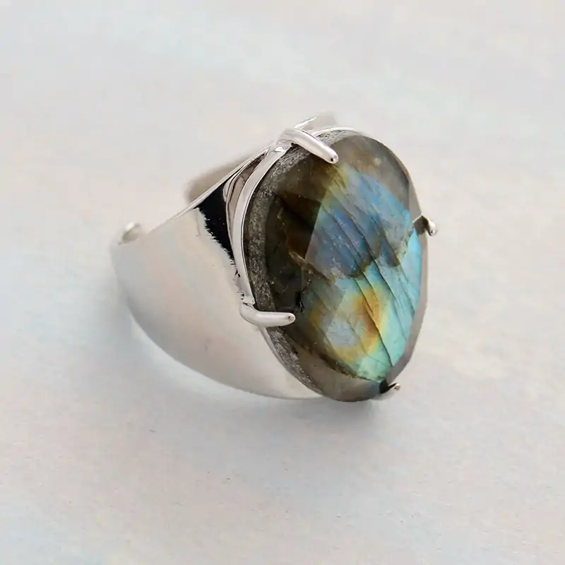 Bijou Lithothérapie <br> Bague Labradorite | OkO-OKO™ Bague Labradorite plaqué argent | oko-oko