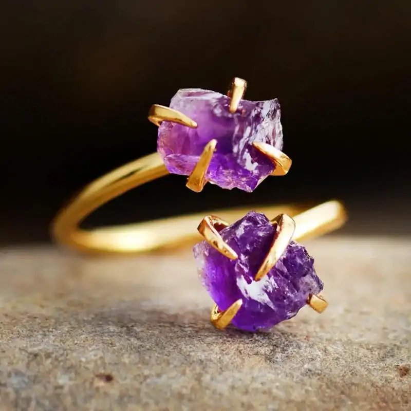 Bijou Lithothérapie «br» Bague Pierre naturelle brute. | OkO-OKO™ bague-pierre-naturelles-brute Améthyste Toi et moi idé cadeau pour jeune femme | oko-oko