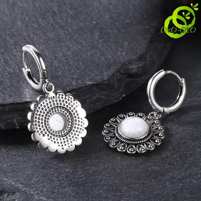 Lithotherapy Jewelry Sun Earrings | OkO-OKO™ Earrings sun Moonstone recto verso | oko-oko