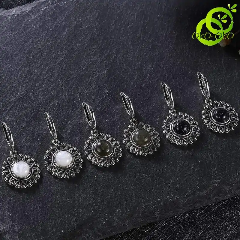 Lithotherapy Jewelry Sun Earrings | OkO-OKO™ Sunshine earrings 3 different variations of natural stone| oko-oko