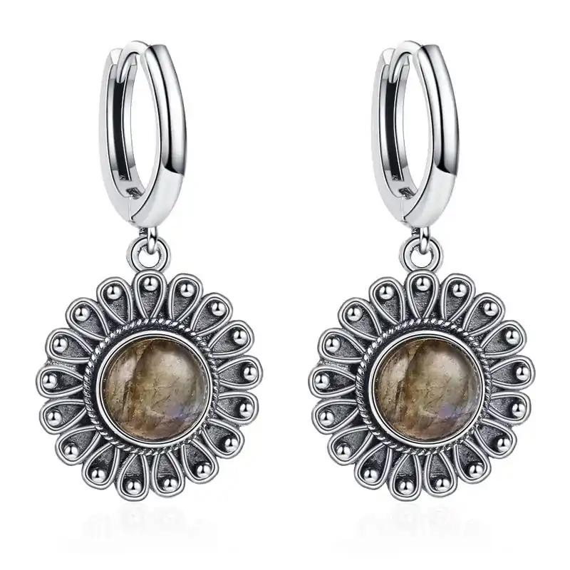 Lithotherapy Jewelry Sun Earrings | OkO-OKO™ sunburst earrings variant labradorite | oko-oko