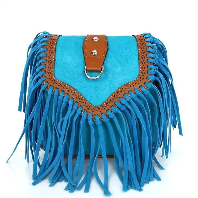 Fringe Handbag | OkO-OKO™ Fringed bag, sky blue and turquoise variant | OkO-OkO