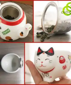 Teeservice Theiere + Tasse und Teeglas aus Edelstahl Katze Maneki Neko | oko-oko