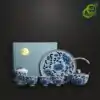 Blue and white porcelain tea set with a traditional lotus pattern | OkO-OKO™ Blue and white porcelain tea set with a traditional lotus pattern