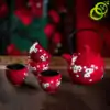 Service à thé Chinois <br> Rouge fleur blanche (Plateau en option) | OkO-OKO™ Service à thé en céramique Chinois pas cher avec jolies feurs blanche de cerisier | oko-oko