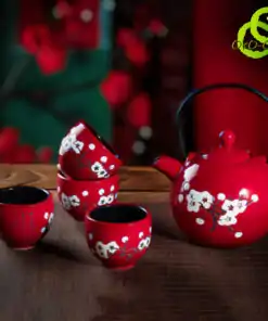 Teeservice aus Keramik Chinesisch günstig mit hübschen weißen Kirschblüten | oko-oko