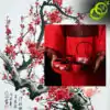Service à thé Chinois <br> Rouge fleur blanche (Plateau en option) | OkO-OKO™ Service à thé Chinois avec feurs blanche et arbre de cerisier calligraphie | oko-oko