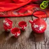 Service à thé Chinois <br> Rouge fleur blanche (Plateau en option) | OkO-OKO™ Service à thé Chinois avec feurs blanche de cerisier variante 1 | oko-oko