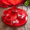 Service à thé Chinois <br> Rouge fleur blanche (Plateau en option) | OkO-OKO™ Service à thé Chinois avec feurs blanche de cerisier Variante 4 | oko-oko