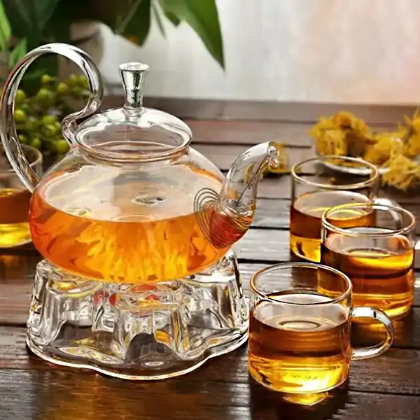Service à Thé <br> en Verre | OkO-OKO™ Service à thé en verre transparent avec réchaud à bougie en option