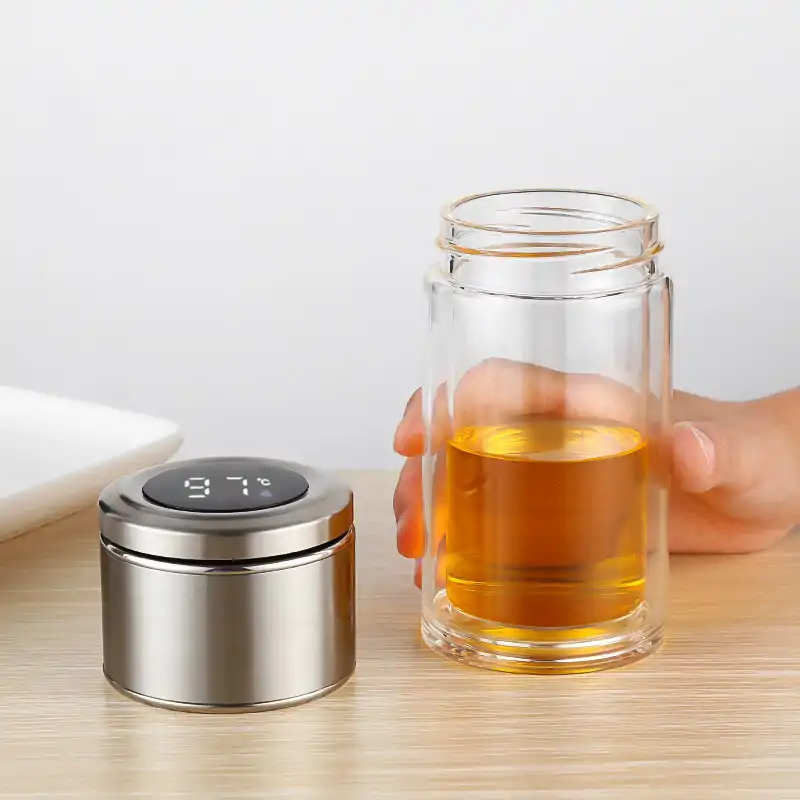 <br> Thermosfles Intelligent glas | OkO-OKO™ smart-thermos-in-glas met temperatuur op de dop