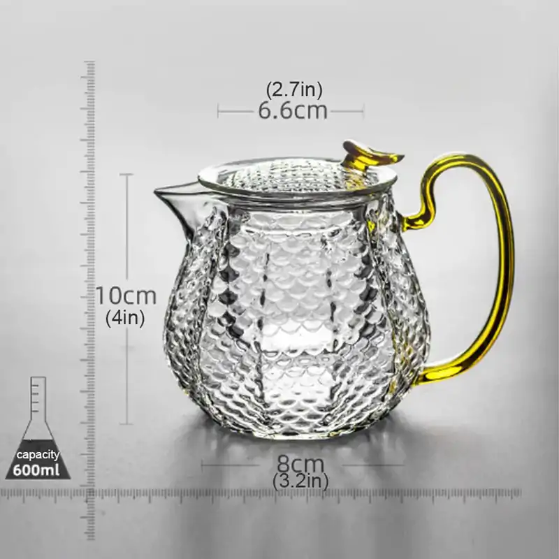 Théières en Verre <br> Écailles. | OkO-OKO™ Théière en Verre Écaillé dimentions | OkO-OkO