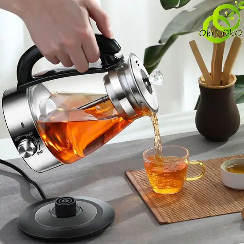 Electric Teapot Adjustable Temperature | OkO-OKO™ 2-in-1 glass electric teapot stainless steel adjustable temperature glass kettle with black handle oko-oko