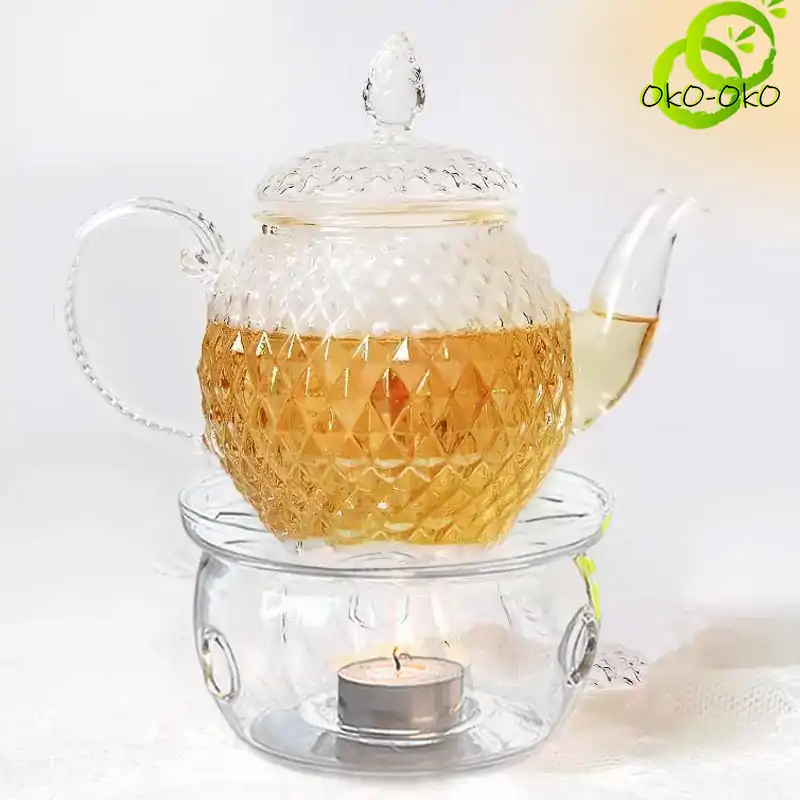 Théières en Verre <br> Avec Chauffe Plat (à bougie). | OkO-OKO™ Théière en verre avec Chauffe théière à bougie | OkO-OkO