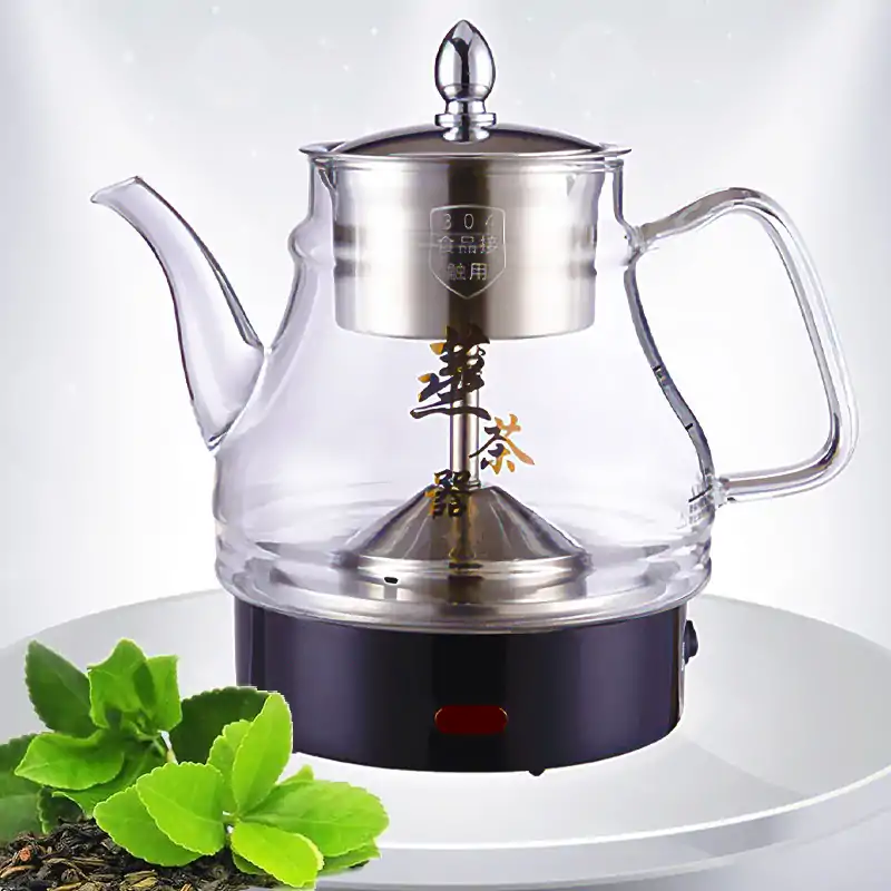 Théières Électriques <br>Automatique. | OkO-OKO™ Jolie Théière en verre infuseur en inox électrique automatique noir