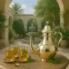 Théière-métal-arabique-3-couleurs-Dans un jardin-marocain-OkO-OkO