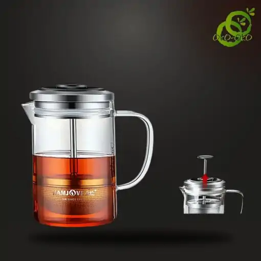 Glass Teapot with Retractable Filter | OkO-OKO™ Théière verre filtre avec filtre descendant et remontant 380ml