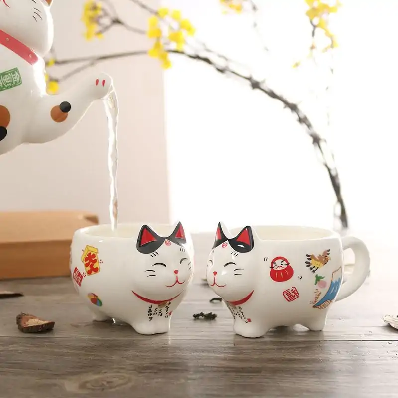 Théière Céramique <br> Maneki Neko | OkO-OKO™ Service à thé Chat Maneki Neko en porcelaine | oko-oko